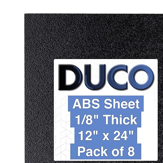 Duco USA-Made ABS Plastic Sheet 1/8 Inch Thick 12" x 24" - 8 Pack of Black Thermoplastic Panels - Textured, Heat Moldable ABS Board for DIY, Car Interiors, Crafts, and More