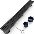 32 Inch Removable Cover Linear Shower Drain 304 Stainless Steel Rectangular Floor Drain for Kitchen Bathroom Square Hole Drain with Accessories Hair Strainer Adjustable Leveling Feet (Matte Black)