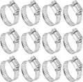 HARFINGTON 12 Pcs Hose Clamp 5/8"-1" (16-25mm) 304 Stainless Steel Adjustable Worm Gear Hose Clamp Assortment Kit for Fuel Line Pipe Plumbing Automotive Tube Mechanical