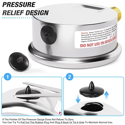 MEANLIN MEASURE 0-160Psi Stainless Steel Thermal Pressure Gauge 30-250℉ 1/4" NPT 2.5" FACE DIAL Liquid Filled Pressure Gauge, with 1/2" NPT and 3/8" NPT Hex Bushing, Lower Mount