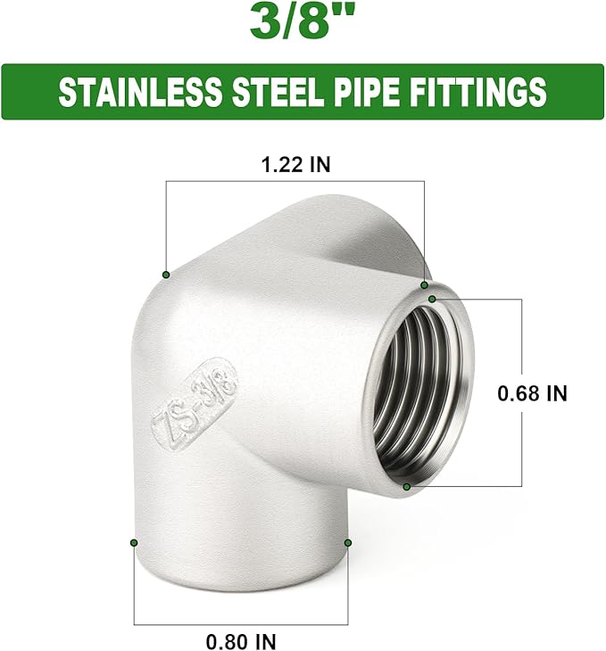 TAISHER 2PCS 304 Stainless Steel 3 Way Corner Pipe Fittings, 3/8" x 3/8" x 3/8" Female Pipe Fittings