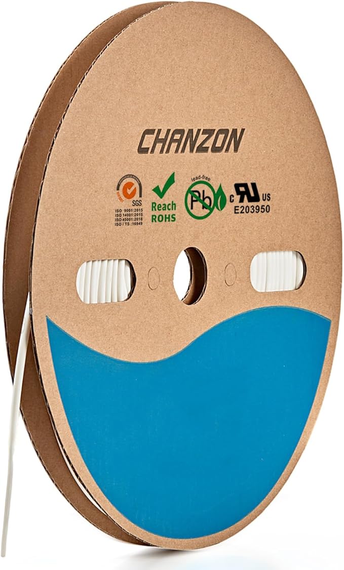 Chanzon 3:1 Ratio - 80ft Roll - Heat Shrink Tubing 1/8" (3.2mm) - Marine Grade Waterproof Adhesive Lined - (25M Total Length) White Polyolefin Sleeving Wrap Shrinking 3 to 1 Ratio 1pcs