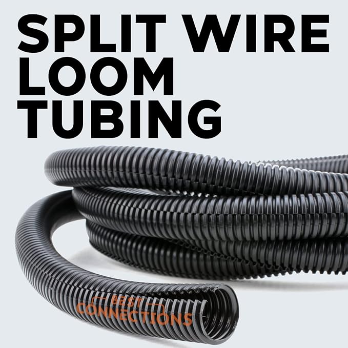 BEST CONNECTIONS Split Wire Loom Flex-Guard Convoluted Tubing Protective Split Cable Sleeves for Auto Home Industrial Electrical Wires Chemical Resistant Conduit Black (1/4", 1/2", 3/4" - 20 ft)