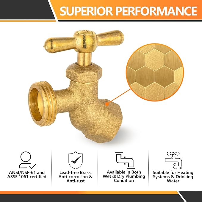 HeSun 40-Pack Brass No-Kink Hose Bibb Valve, 3/4" FIP Inlet x 3/4" MHT Outlet, Garden Hose Faucet/Valve(BIBCOCK010-40)