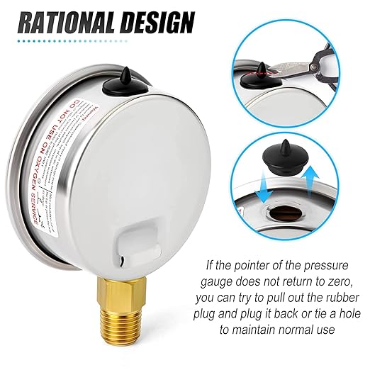 MEANLIN MEASURE 0~160Psi Stainless Steel 1/4" NPT 2.5" FACE DIAL Liquid Filled Pressure Gauge WOG Water Oil Air Lower Mount (Pack of 2), with 1/2" NPT and 3/8" NPT Hex Bushing
