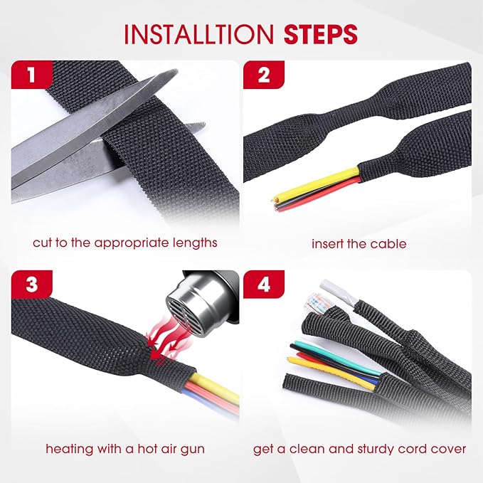 2 in 1 Heat Shrink Braided Sleeving Fabric Tubing-Ideal fit Irregular Shape Hose/Cable/Wire (1"(25mm), 100FT)