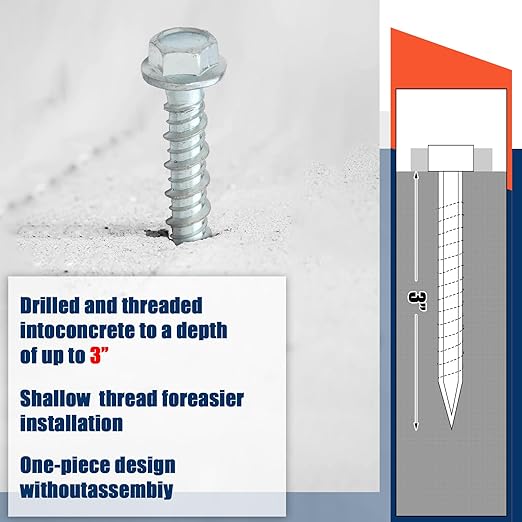 Tandefio 50 Pack 5/16" x 3" Concrete Screw Anchor Galvanized Large Diameter Heavy Duty Plated Concrete Anchors for Masonry Brick Anchoring Block Decking Framing Hex Drive