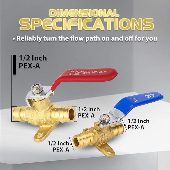 4-Pack Foskan Brass PEX-A Expansion Drop Ear Full Port Ball Valve, 1/2" Shut-off Valve for Hot and Cold Water Distribution(Blue and Red)