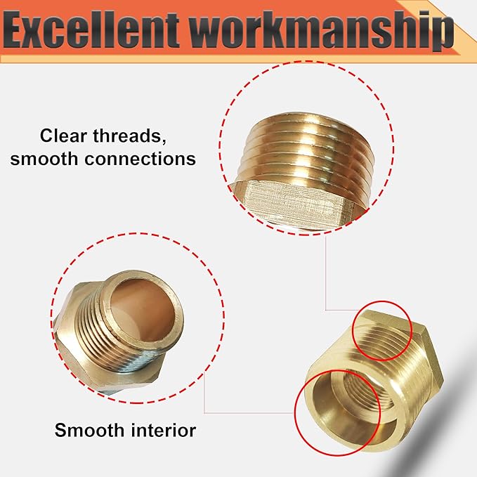 Brass 3/4" NPT Male to 1/2" Female Reducer Bushing, Brass Pipe Hex Bushing NPT Male to Female Pipe Fitting Adapter for Reduce Pipe (3/4”mnpt-1/2”fnpt)