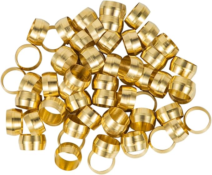 50PCS Tube OD 3/8" Brass Compression Sleeves Ferrules,Brass Compression Fitting Assortment Kit (3/8" Tube OD)