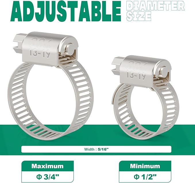 40PCS Hose Clamps Stainless Steel Adjustable 1/2"– 3/4"(13-19mm) Worm Gear Hose Clamp, Heavy Duty Metal Small Hose Clamps for Automotive, Pipe, Radiator Plumbing, Fuel Line