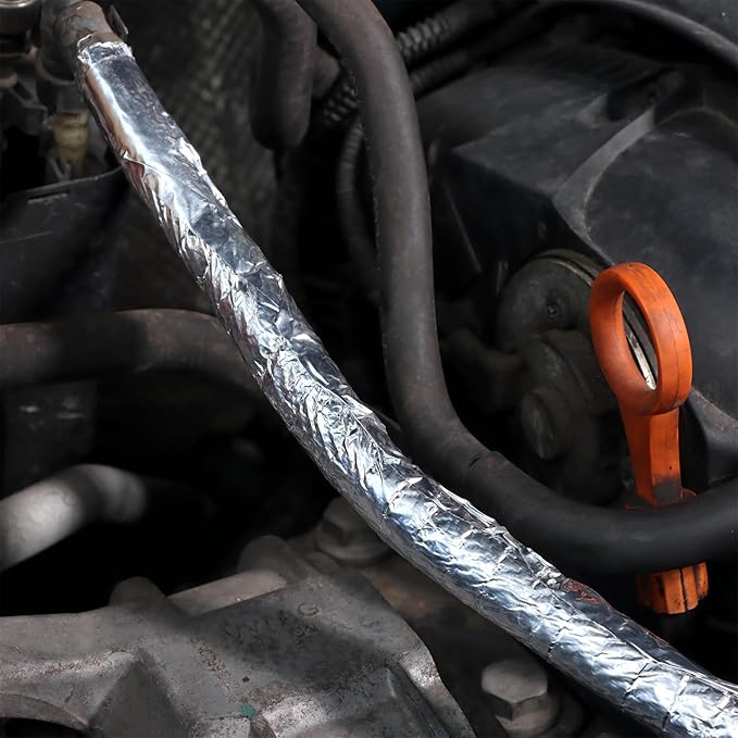 CARDI Aluminized Heat Shield Sleeving Self Wraped For Wire Fuel Line Cables Hoses Heat Wrap Length 39" I.D.1/4" Heat Resistant In Automotive UP TO 400℉