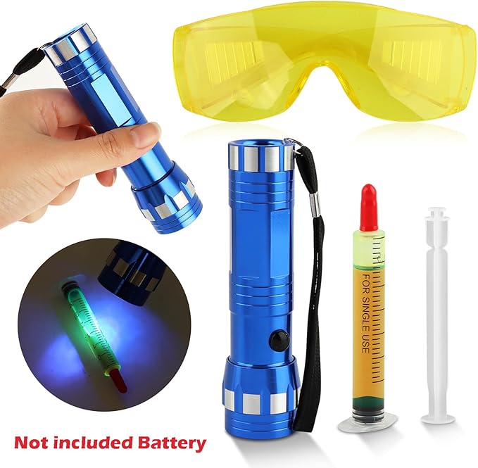 Leak Detector Kit, Fluorescent Protective Glasses Air Conditioning Accurate Leak Detector Kit Tools, Car Accessories Replacement Easy to Use Eco Friendly UV Dye(Random)