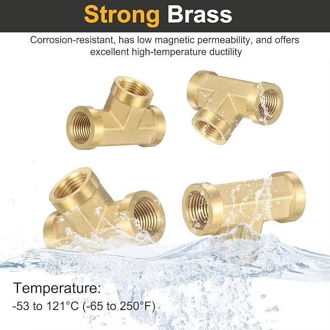 PATIKIL Brass Tee Fitting, 1Pcs 1/8" x 1/8" x 1/8" NPT Female Pipe 3 Way Forged Brass Barstock Street Tee Pipe Fittings for Water Gas Refrigeration