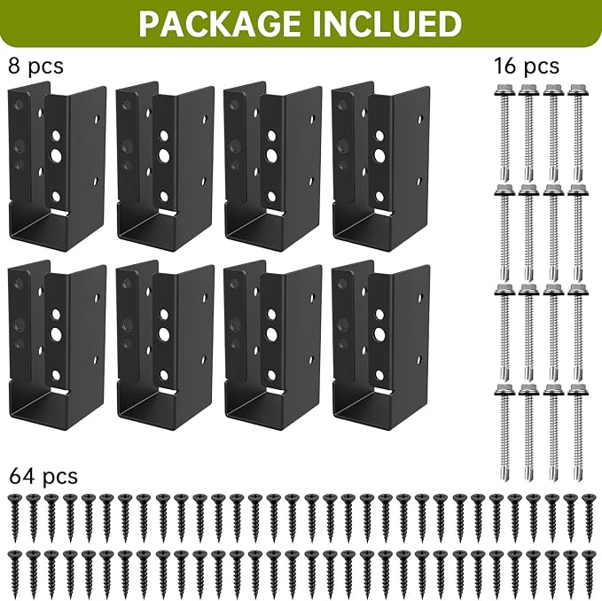 16 Pcs Concealed Joist Hanger, 2" x 4"Outdoor Concealed-Flange Hanger, 2"x4" Outdoor Trim Concealed Flanges for 2"x4" Beam, Swing, Handrail, Fence
