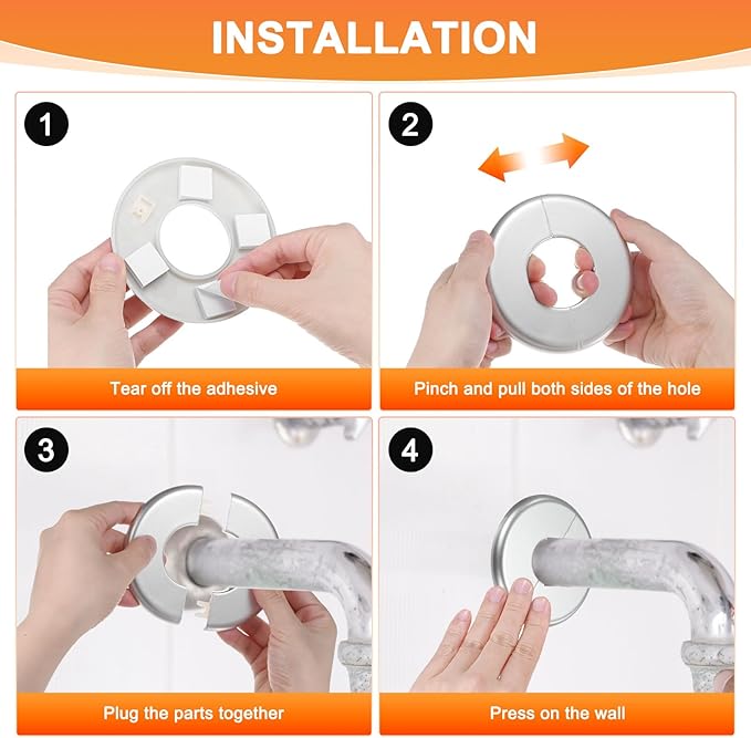 3-Pack Wall Split Flange, ABS Round Self-Adhesive Escutcheon Plate Cover Buckle for 50mm/1.97 in Dia Pipe Accessories/Floor/Ceiling, Plumbing Cover Plates [Silver,6.5mm/0.26in H]