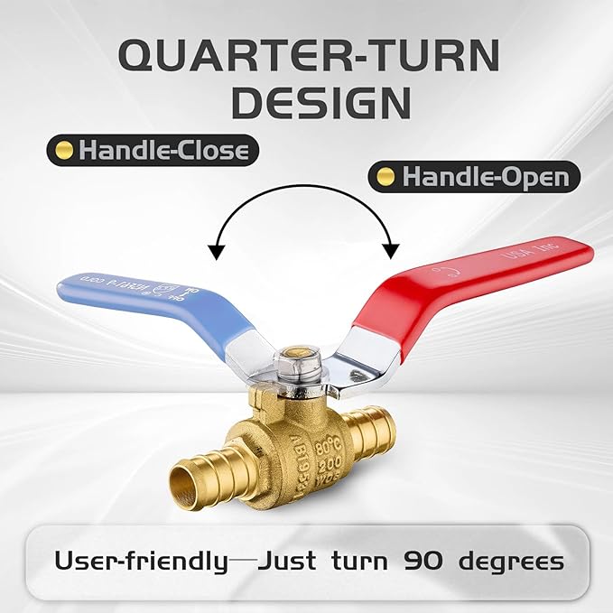 20-Pack Foskan 1/2" PEX Crimp Ball Valve, Brass Quarter Turn Full Port Shut-off Valve for PEX Tubing(Blue and Red)
