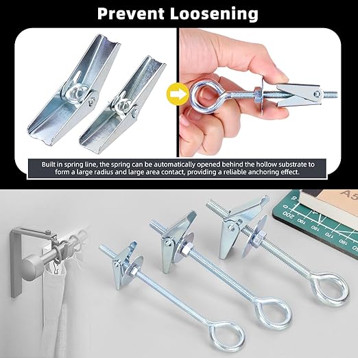 15Pcs M6 x 70mm Eye Bolt Toggle Bolt Assortment Kit, Spring Toggle Bolts Butterfly Anchors Butterfly Toggle Anchors, Heavy Duty Drywall Anchors with Wing Nut for Hanging Lamps Heavy Items
