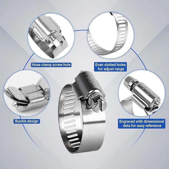 22 Pack Stainless Steel Hose Clamps - Adjustable 3/4'' - 1-1/4'' (18-32mm) Worm Gear Hose Clamps with a Socket Wrench for Plumbing,Automotive And Mechanical Application