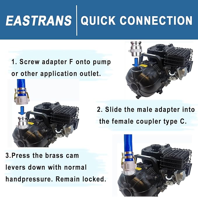 1.5" x 50' Blue PVC Discharge Hose for Swimming Pools with Camlock C and E Fittings, Cam Lock Fitting Type F included Heavy Duty Backwash Hose Reinforced Pool Drain Hose