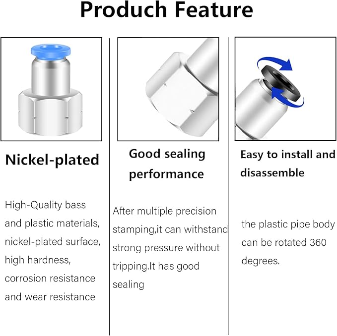 3/8 Female Npt Push to Connect Fittings,CEKER 8MM x 3/8" NPT Female Thread Air Fittings 8MM Quick Connect Air Lines Fittings Pneumatic Tubing Fitting Push in Connector 5Packs