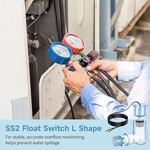 yeesport SS2 AC Float Switch, L Shape AC Float Switch with 3/4 in Adapter & 6 Ft Wire, Water Level Sensor Switch for Air Conditioner Drain, Condensate Overflow Detection, HVAC Safety Accessory
