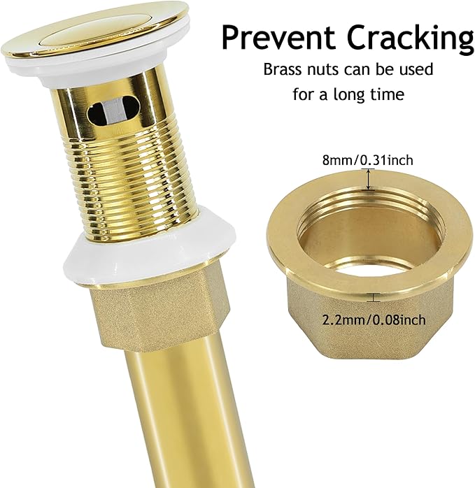 Bathroom Sink Drain,Drain Stopper Gold Stainless Steel Bathroom Sink with Overflow,Small Cap Pop Up Drain Assembly with Detachable Strainer Basket,Built-in Anti-Clogging