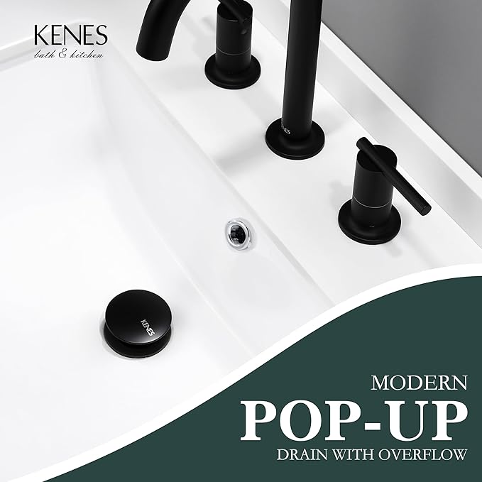 KENES Pop Up Bathroom Sink Drain with Overflow, Matte Black Pop Up Drain Stopper Anti Clog Pop Up Drain Stopper Lavatory Bathroom Vanity Sink Drain