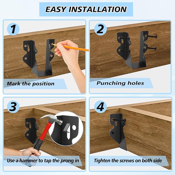 16 Pcs 2"x 4" Joist Hanger,Q235B Steel Face Mount Joist Hangers,Black Powder Coated Hurricane Ties for Rafter, Rafter Brackets for Floor, Deck and Ceiling Joists