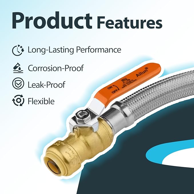 (20 Pack) Seelink 12-Inch Stainless Steel Flexible Heater Hose, 3/4 Inch Push-fit Ball Valve x 3/4 Inch FIP, Push-to-Connect for Copper, PEX, and CPVC