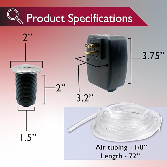 Disposal Air Switch Kit for Garbage Disposal Hands-Free On/Off Control UL Approved Includes 6' Air Tube 1-3/8" Air Button Safe & Convenient for Kitchen No Wiring Needed (Brushed Nickel)