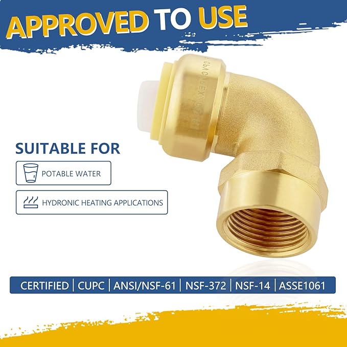Push-fit Female Elbow,3/4" x 3/4" FNPT Female Threaded Elbow with Disconnect Clip, Push Fittings for Copper, PE-RT, CPVC Pipe(Pack of 1)