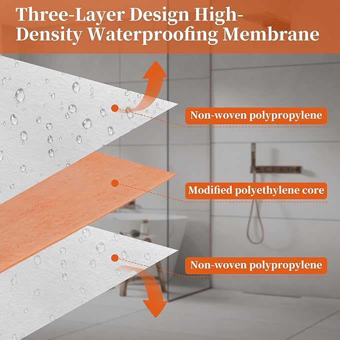 3PCS Waterproof Membrane for Shower 5 Inch X 100Ft Waterproofing and Uncoupling Membrane 19.7 Mils Thickness Waterproof Underlayment for Shower Tile Flooring