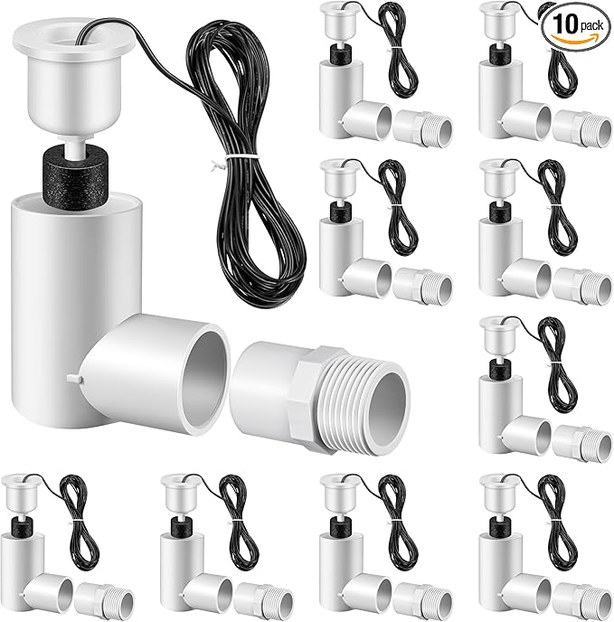 10 Pack SS2 Float Switch for Easy Installation, AC Float Switch with 3/4 Inch Adaptor and 6ft Wire, Water Level Accessory for HVAC System with Condensate Overflow Detection
