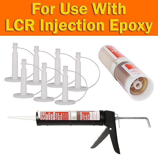 LCR Injection Epoxy Part A Resin and Part B Hardener with 7 Injection Ports for Repair of Concrete Foundation Cracks, Use LCR Repair Paste for Vertical Cracks or Alone on Horizontal Surfaces