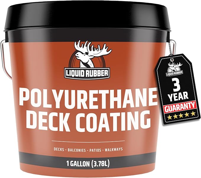 Liquid Rubber Polyurethane Deck Coating – 10X Stronger Than Traditional Deck Paint & Deck Stain – Flexible, Waterproof Sealant for Wood, Concrete & Plywood – Textured Finish – Stone Gray – 1 Gallon