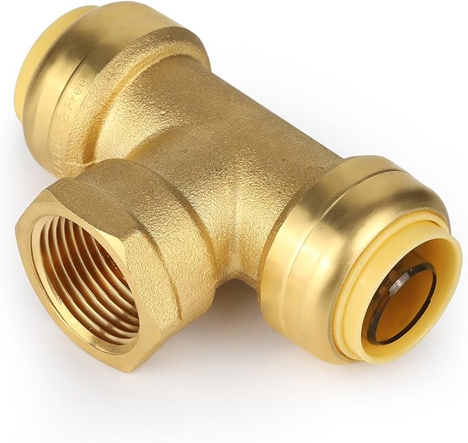 (50 Pack) EFIELD Female Tee 3/4"x3/4"x3/4" Push Fit Female Plumbing Tee,Brass Fitting No Lead For Copper Pex CPVC,(PF221-50PCS)