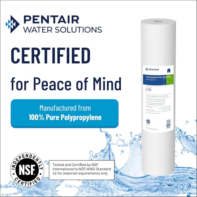 Pentair Pentek DGD-7525-20 Big Blue Water Filter, 20-Inch Whole House Sediment Filter Cartridge Replacement, Dual-Gradient Density Spun Polypropylene, 20" x 4.5", 25 Micron, Pack of 1, White