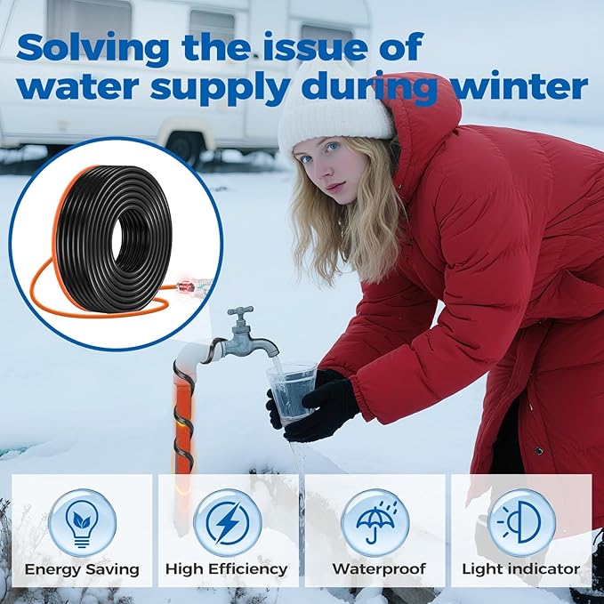 3FT（3FT-200FT） Pipe Heating Cable for Pipe Freeze Protection, Heat Cable for Water Pipes(Metal and Plastic), Pipe Heat Tape Keeps Water Flowing at -40°F 5w/ft, 120V Plumbing fixture