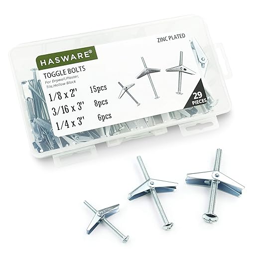 HASWARE Toggle Bolt 29 Pcs Zinc Plated Steel 1/8",3/16",1/4" and Wing Nut Assortment Kit for Hanging Heavy Items on Drywall