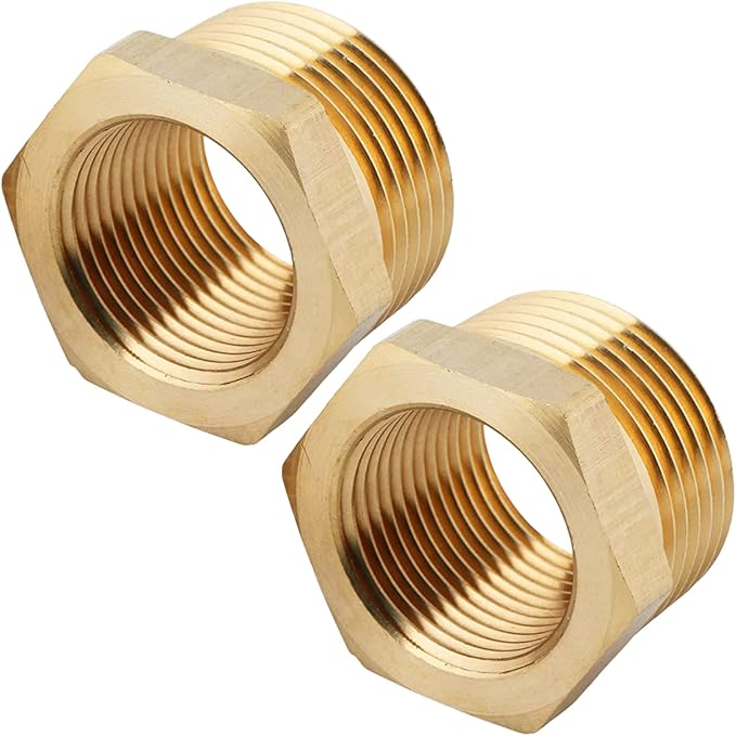 2pcs 1" NPT Male x 3/4" NPT Female Brass Reducer Hex Bushing Threaded Fitting Adapter by CX WONDERLAND