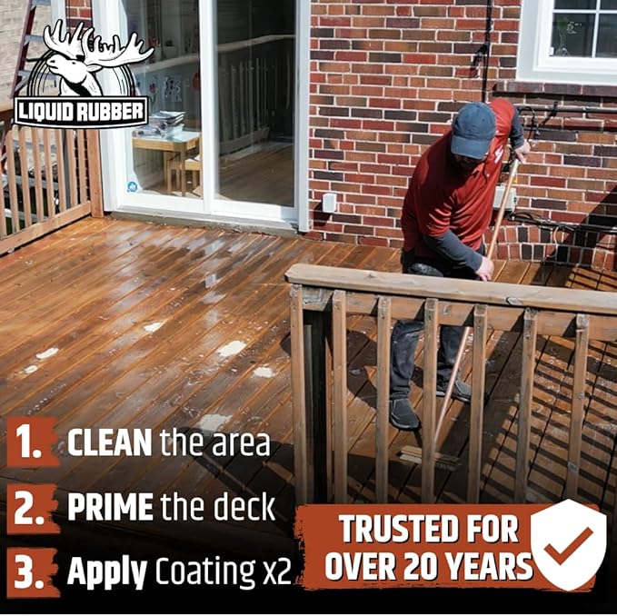 Liquid Rubber Polyurethane Deck Coating – 10X Stronger Than Traditional Deck Paint & Deck Stain – Flexible, Waterproof Sealant for Wood, Concrete & Plywood – Textured Finish – Stone Gray – 1 Gallon