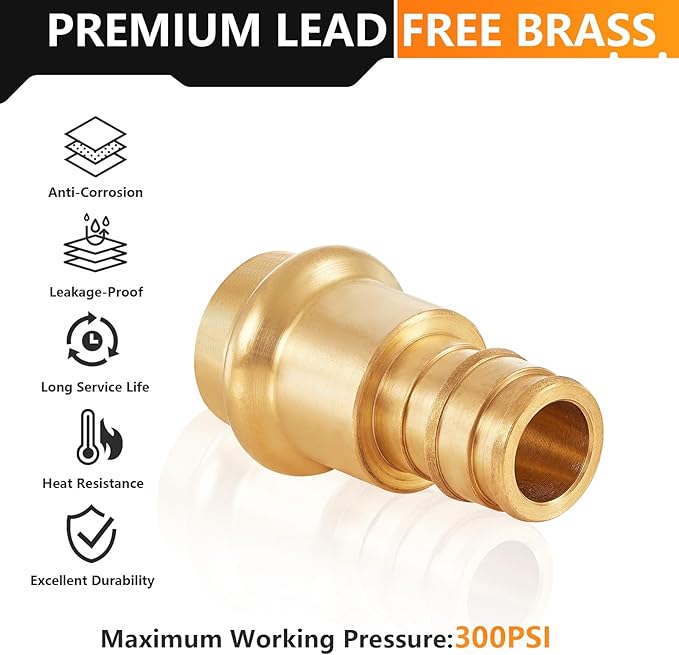 20-Pack HeSun Copper Press Fitting Adapter,3/4" PRESS X 3/4" PEX-A Expansion F1960 Coupling, LF Brass(PEX1960185-20)