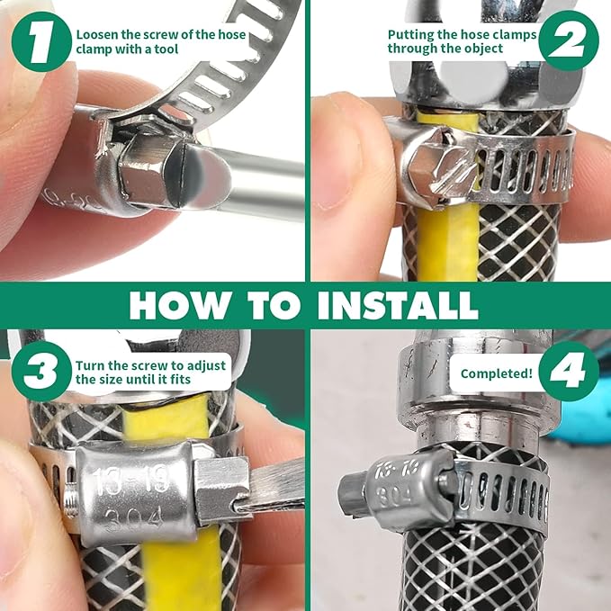 95PCS Hose Clamps Stainless Steel Assortment Adjustable 1/4"-2"(6-51mm) Worm Gear Hose Clamp, Heavy Duty Metal Small Hose Clamps for Automotive, Pipe, Radiator Plumbing, Fuel Line