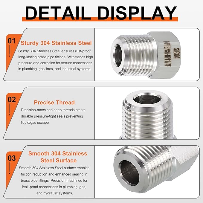 1 Pack 304 Stainless Steel Male to FeMale Adapter, 1" Male NPT x 1/4" FeMale NPT Hex Bushing Reducer for Industrial, Automotive, Fluid Transfer, Home Gardening, Water Treatment