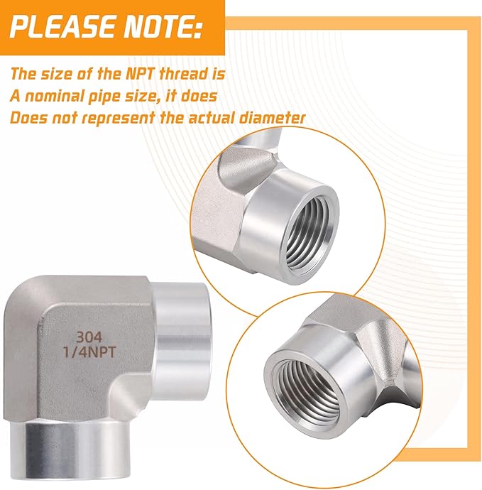 Stainless Steel Pipe Fitting 90 Degree Barstock Street Elbow 1/4" NPT Female x 1/4" NPT Female 2 Pack