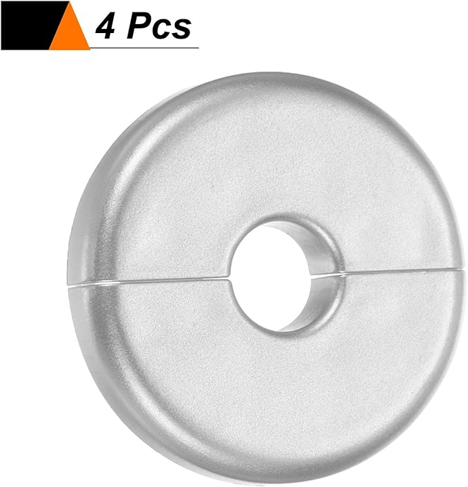 HARFINGTON 4pcs Wall Split Flange 11mm/0.4" Self-Adhesive Plumbing Cover Plates ABS Plastic Round Escutcheon Plate Buckle Design for Water Pipe Bathroom Kitchen Decoration, Silver Tone