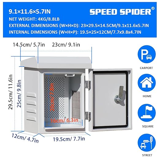 Outdoor Electrical Enclosure Weatherproof Box - 9.1 * 11.6 * 5.7" Galvanized Plate Electrical Enclosure,with Removable Mounting Plate and Wall/Pole mounting kit (23 * 29.5 * 14.5cm)