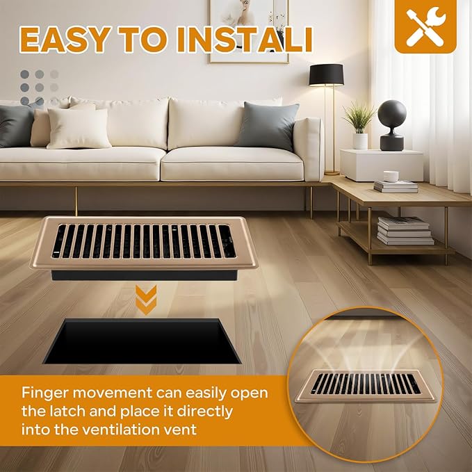 6x10 Floor Register, 4 Pack Brown Floor Vent Covers, Heavy Duty Steel Walkable Floor Vents, Easy Adjust Air Supply Lever, Vent Covers for Home Floor, Air Vent Covers