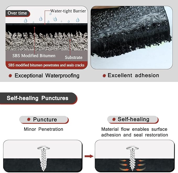 BXI SBS Modified Bitumen Waterproofing Membrane Roll, 13 Inch x 8.2 Feet Thick Flexible Torch-on Asphalt Roofing Material, Self-Healing Flashing Sealant Outdoor Roof Foundation Ice and Water Shield